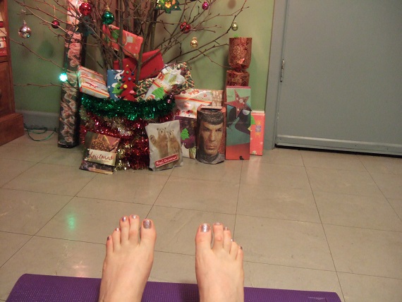 12 24 Sparkly toe yoga and gifts wrapped
